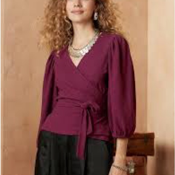 Tops - Banana Republic textured wrap top in beetroot